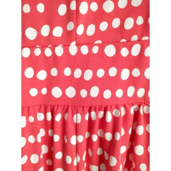 Lands' End Sleeveless V-Neck Dress Orange Red Polka Dot Stretch - 14/16 (L) - Picture 7 of 8